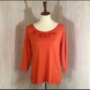 LOFT Orange Rosette Top With 3/4 Sleeves *reposh*